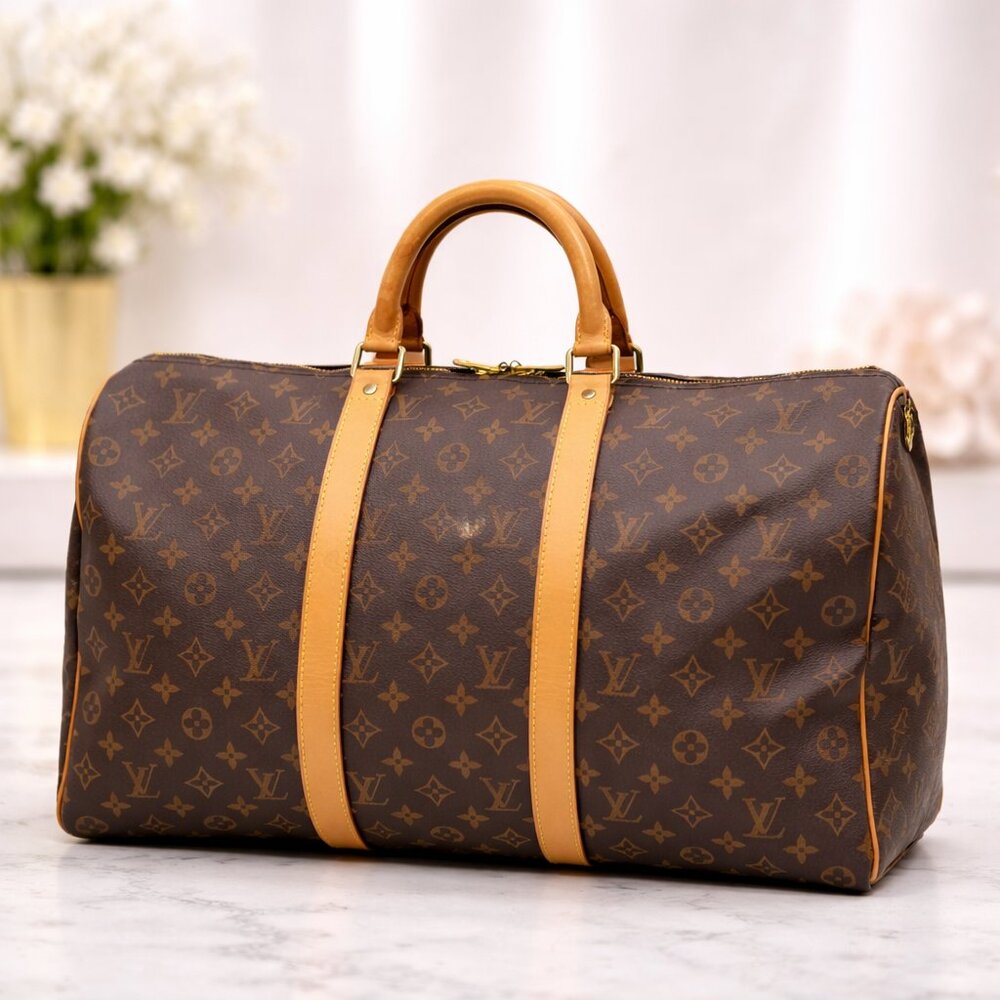 Authentic Louis Vuitton Keepall 50 Monogram Canvas Duffle Travel Bag